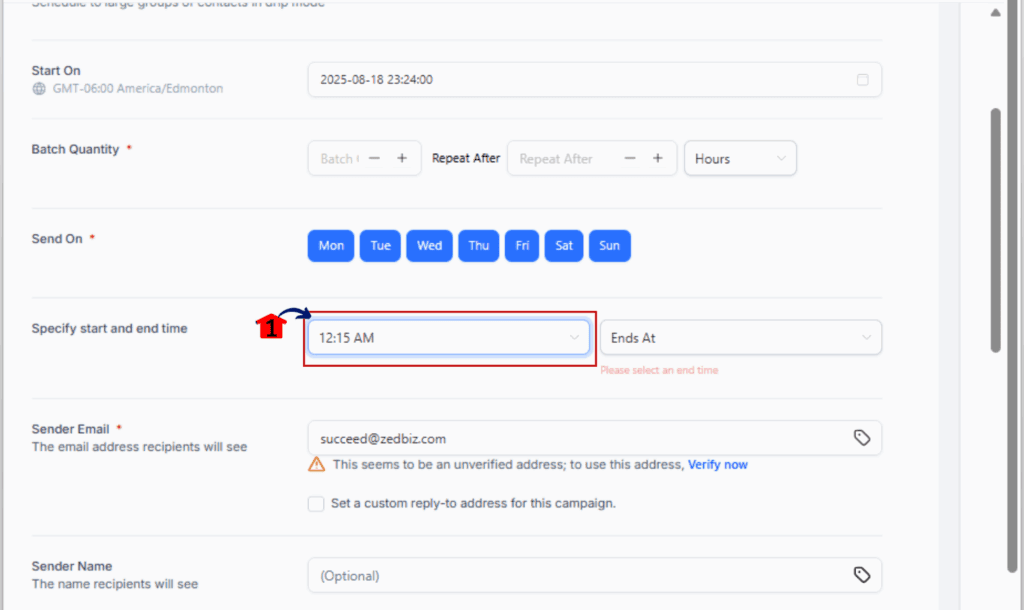 campaign scheduling - Enter the Start Time First