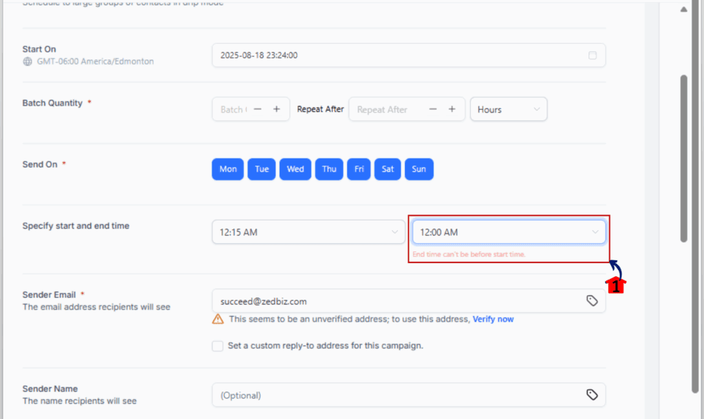 campaign scheduling - Add the End Time