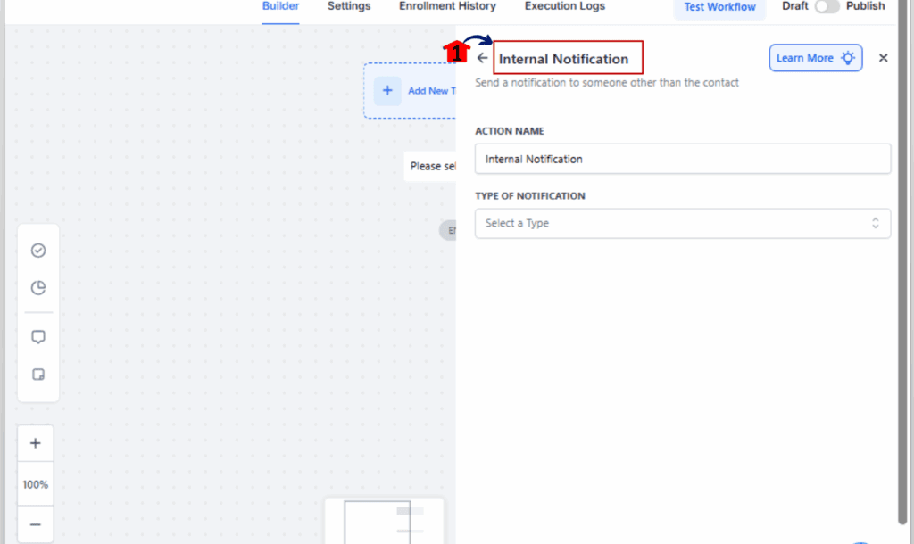 Internal Email Automation - Add an Internal Notification Action