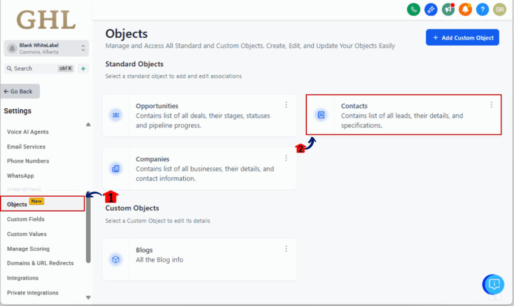 custom contact labels
- Access the Object Manager