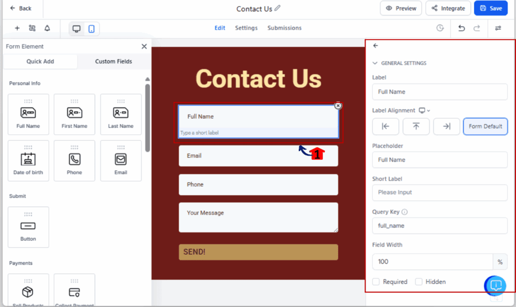 Form Label Alignment - Select the Form Field You Want to Edit