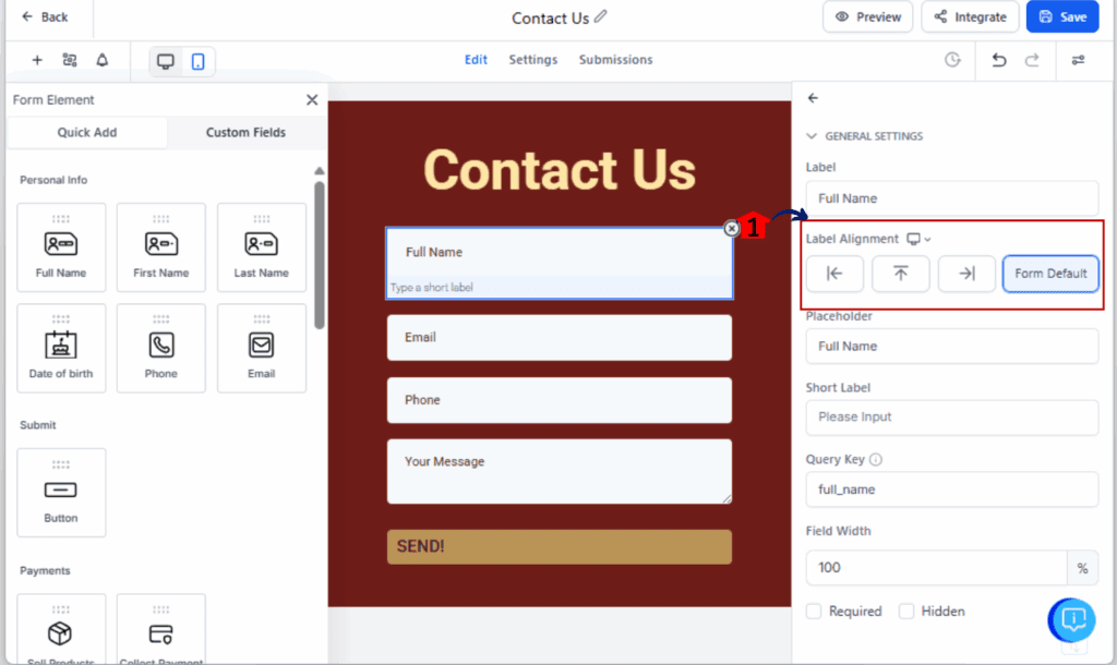 ghl form label alignment - Find the Label Alignment Setting