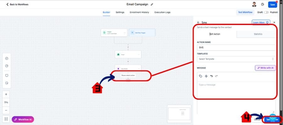 ggg-automated-drip-campaigns-05 ghl workflow sms action