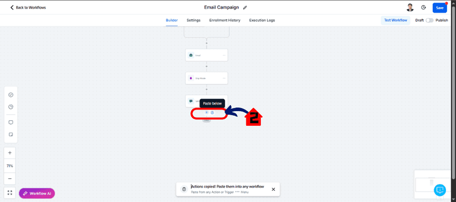 ggg-automated-drip-campaigns-07 ghl worflow pasting action