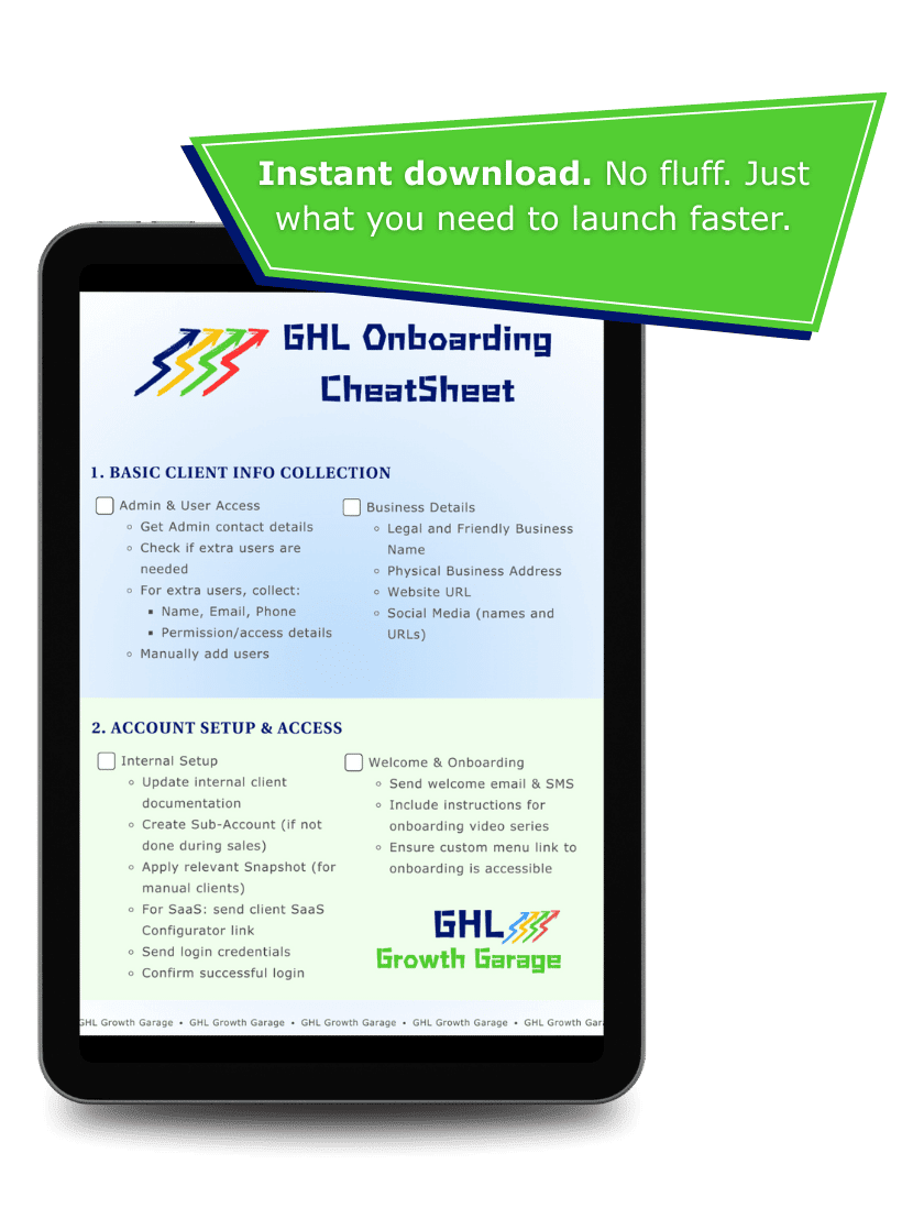 Free GoHighLevel Onboarding Cheatsheet