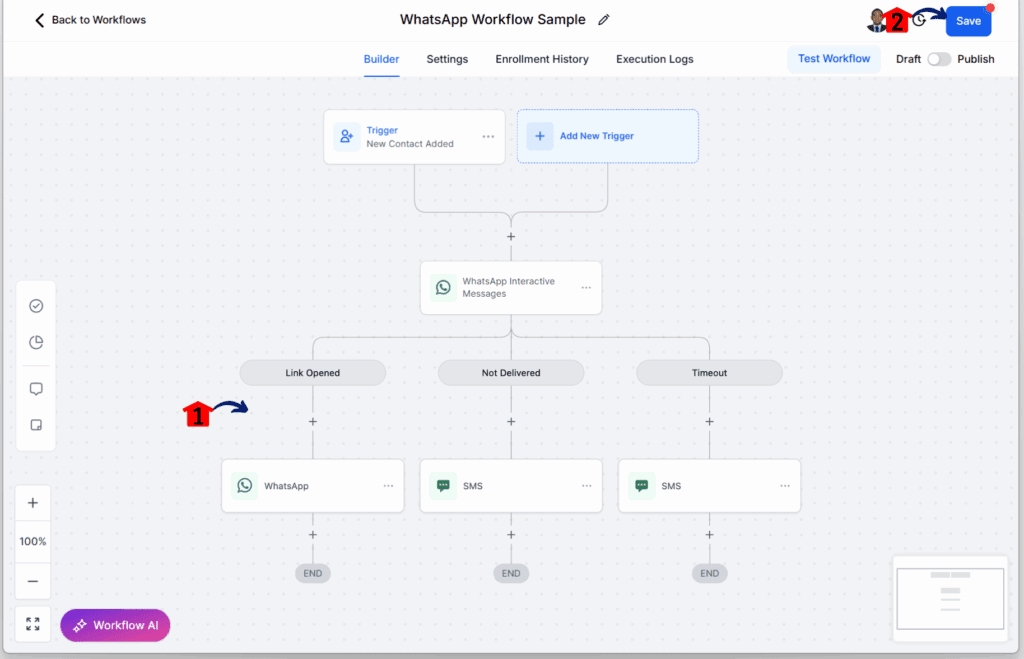 ghl-cta-button-whatsapp-publish GHL WhatsApp CTA Buttons – Finalize the Workflow