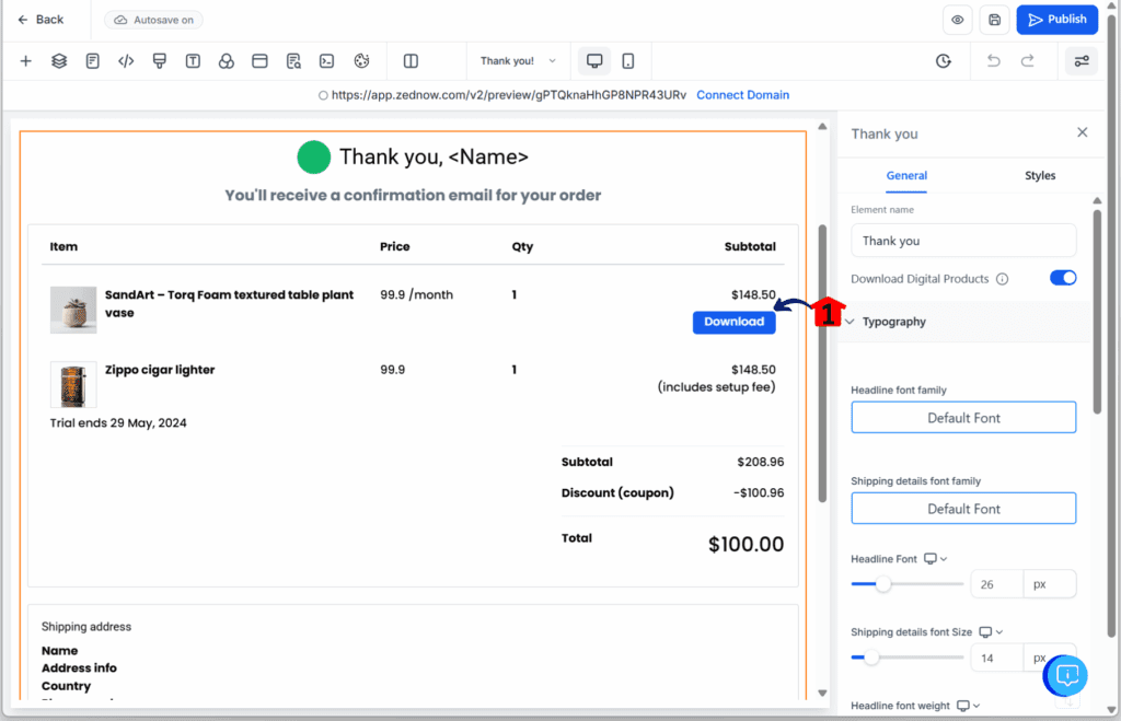 ghl-download-button-digital-products-show Digital product downloads – Verify on the Thank You Page