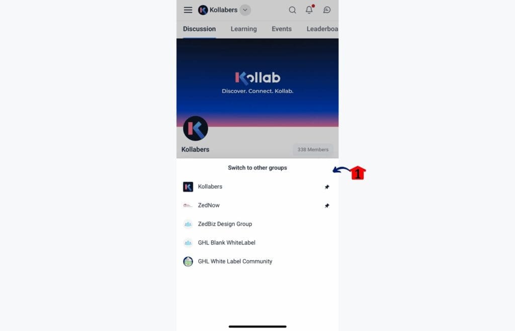 ghl-gokollab-app-smoother-faster-easier-groups GoHighLevel mobile app navigation – Switch between groups