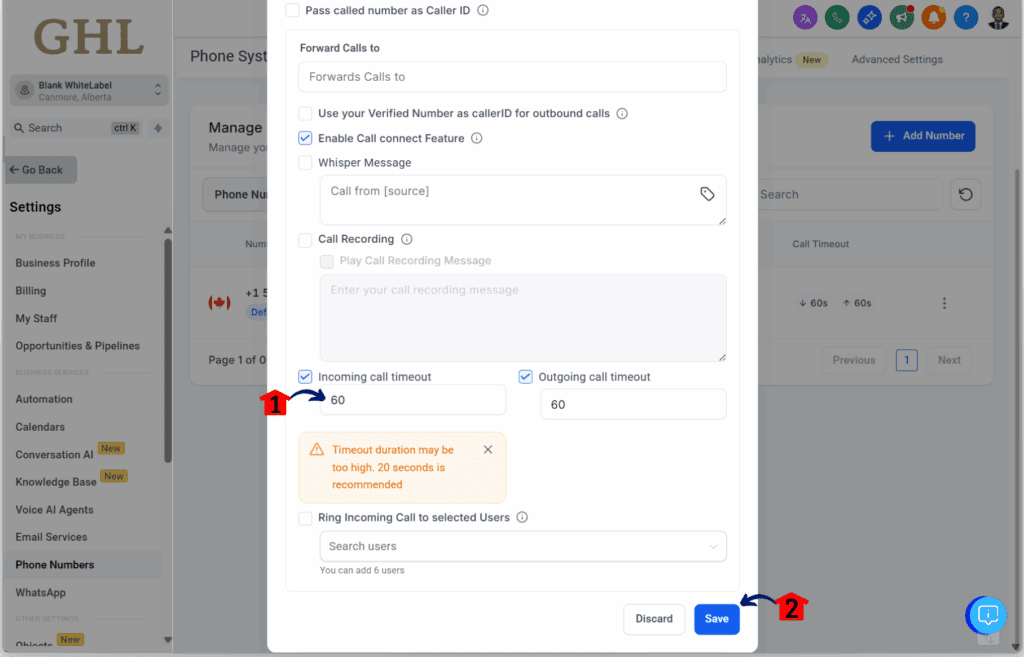 ghl-setup-incoming-call-timeout-configure Call Timeout Settings – Configure Incoming Call Timeout