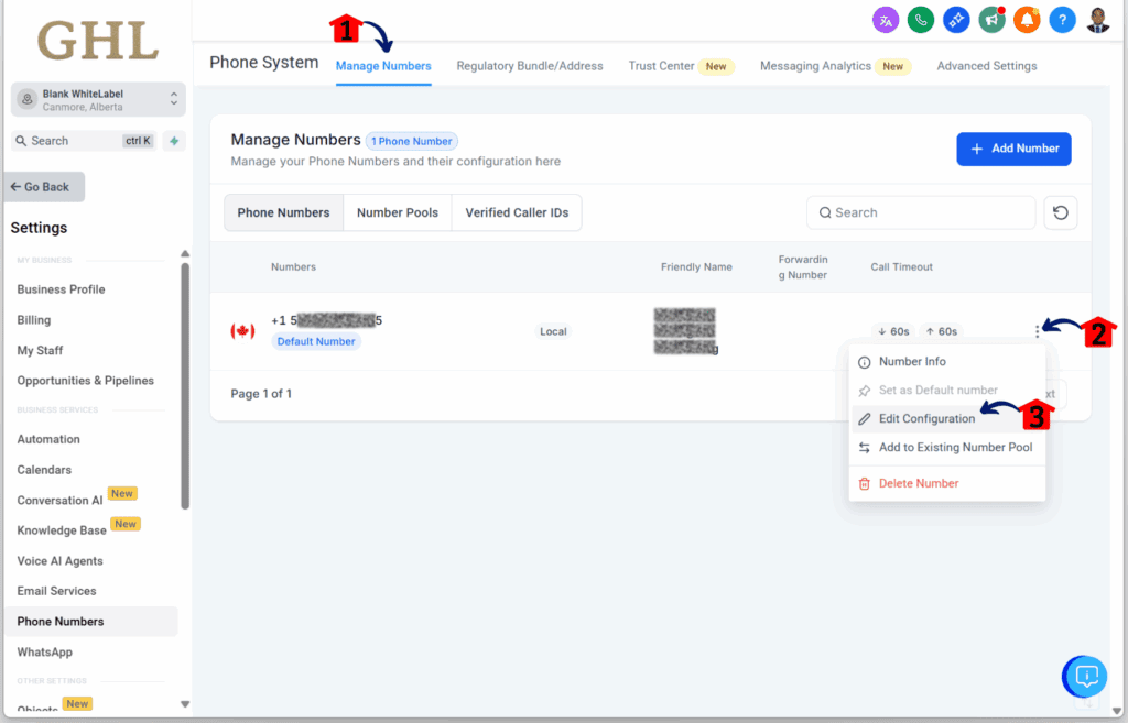 ghl-setup-incoming-call-timeout-manage-numbers
