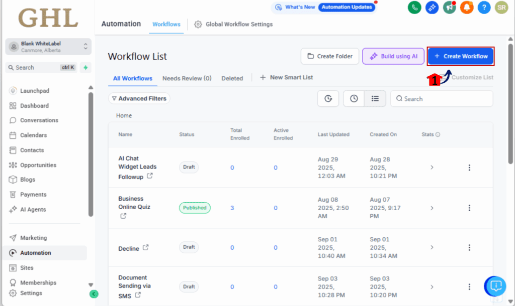 GHL dynamic workflow conditions
- Create or Open an Existing Workflow