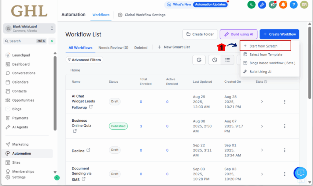 Internal notifications automation
- Create or Open a Workflow