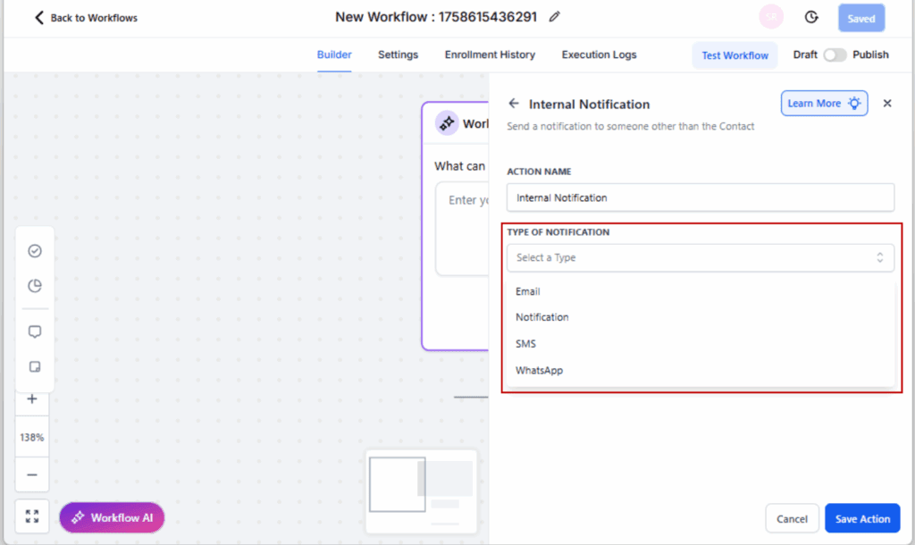 GoHighLevel Internal notifications automation
- Choose Your Notification Type