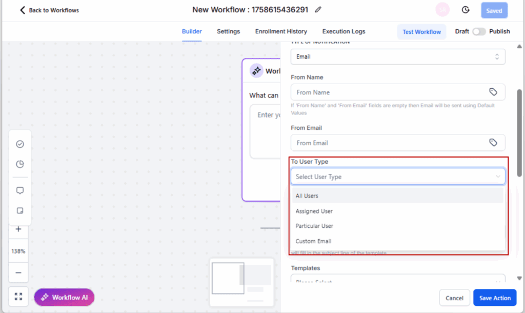 Internal notifications automation
- Select Notification Recipients