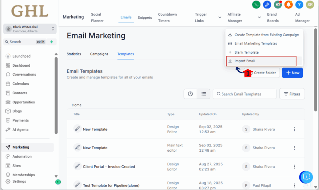 GoHighLevel Mailchimp template import
- Start a New Import