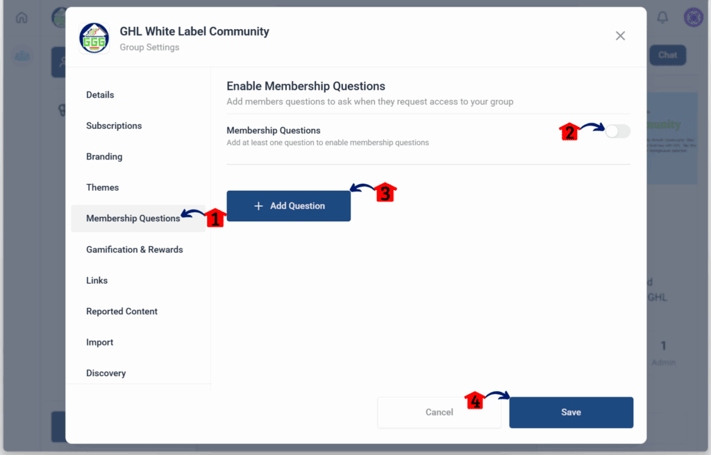 main-guide-create-manage-community-questions GoHighLevel Online Community Management – Add Membership Questions