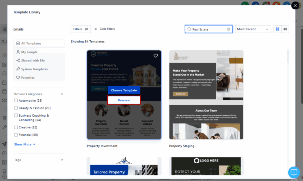 Marketing templates - Preview Available Templates