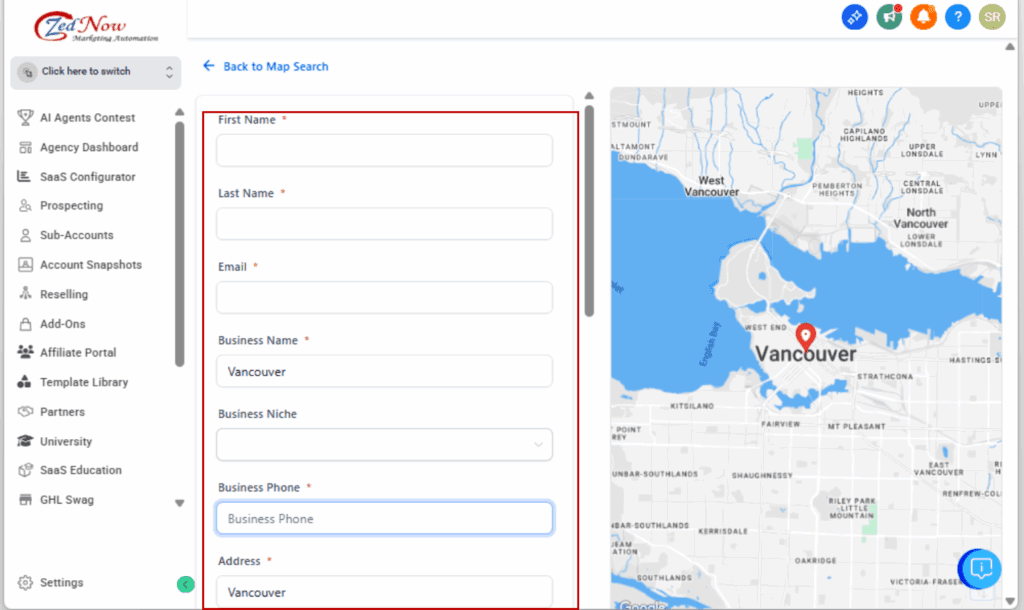 GHL agency sub account setup
- Enter Business Details