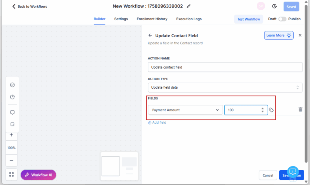 GoHighLevel dynamic contact fields
- Select the Earlier Step Output