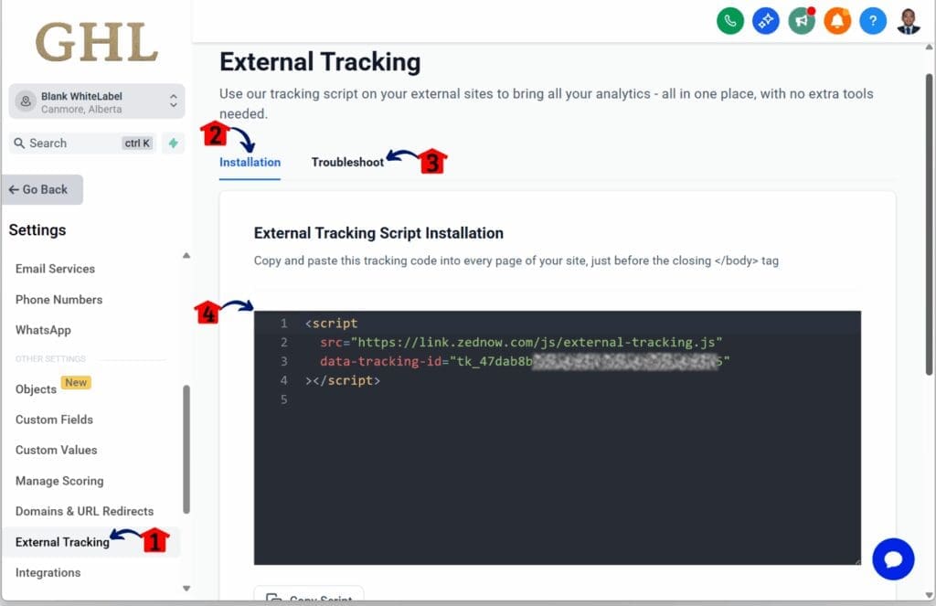 ghl-external-tracking-script-installation