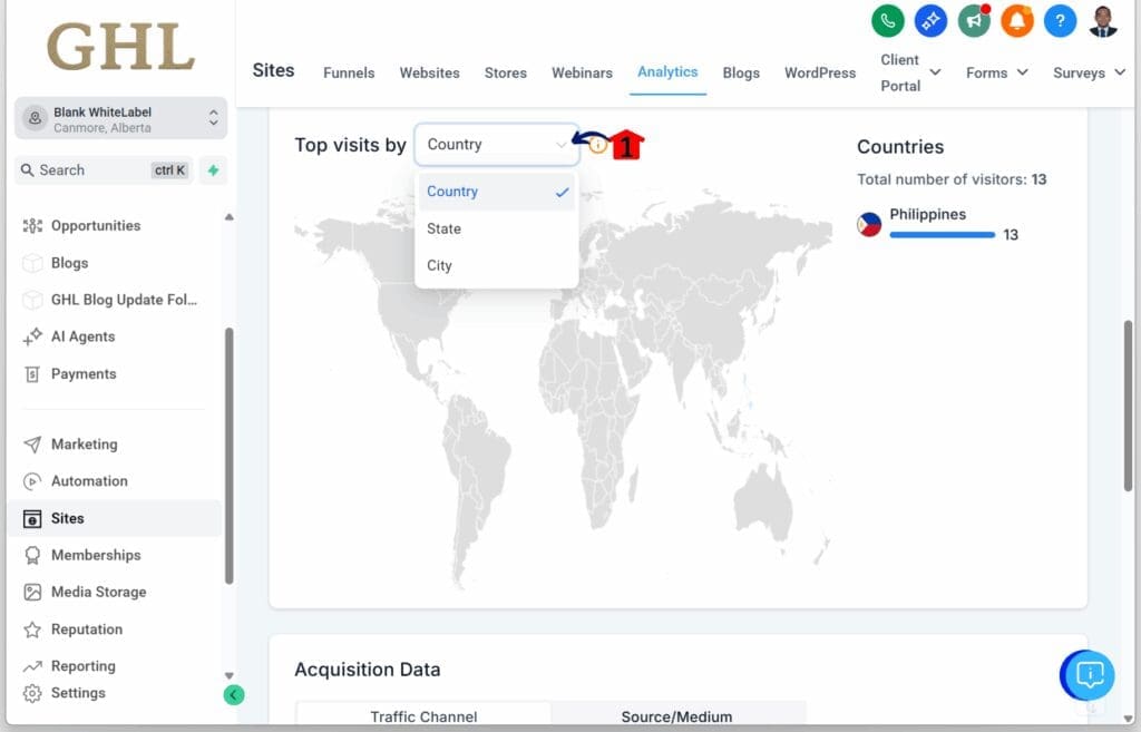 ghl-geographic-analytics-top-visits GHL Geographic Analytics - View Top Visits by Country, State, or City