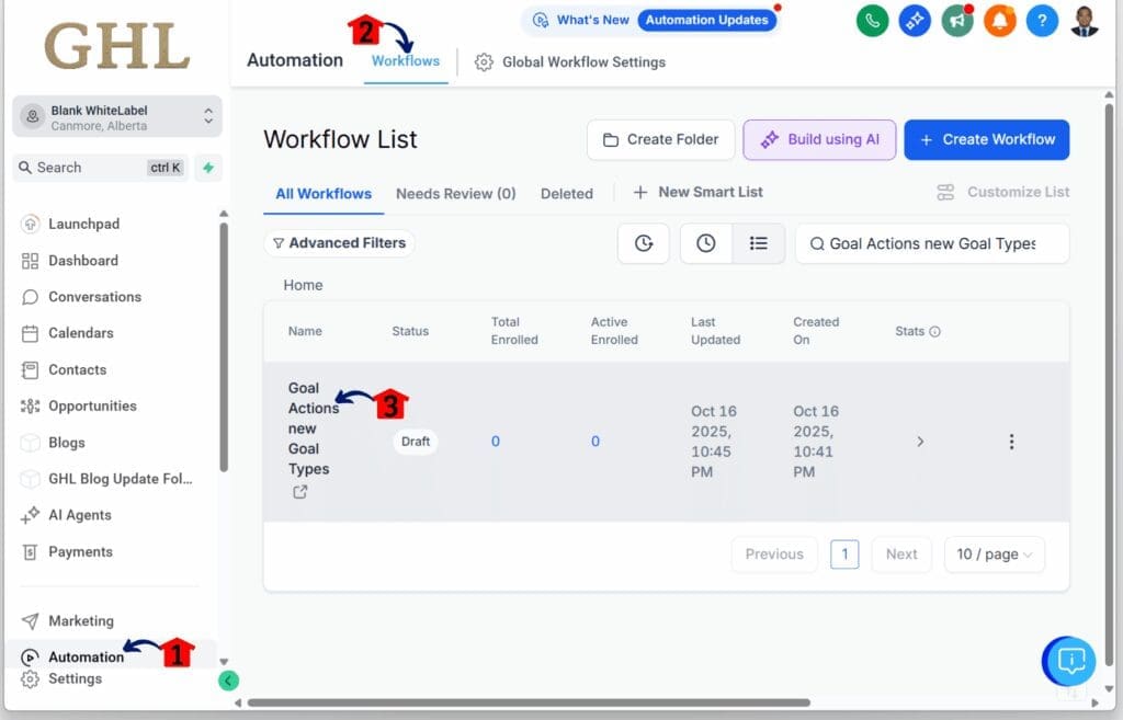 ghl-goal-actions-workflows-automation How to Set Up Workflow Goal Actions