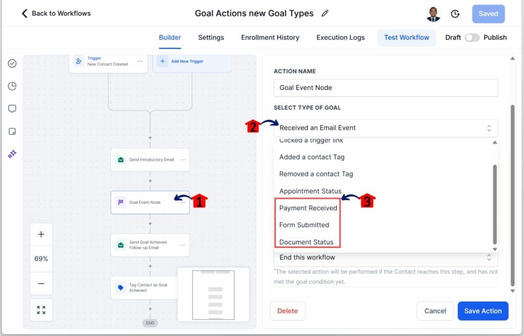 ghl-goal-actions-workflows-type GHL Workflow Goal Actions – Edit the Workflow Goal Settings