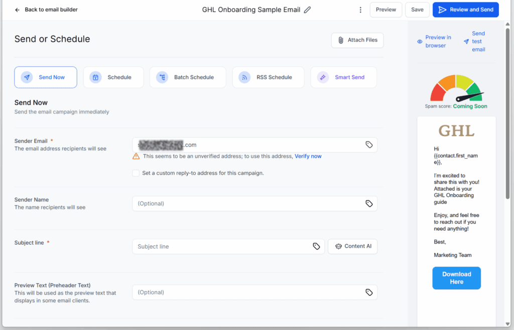 ghl-smart-send-email-marketing-ai GoHighLevel Email Timing Optimization - Access the Smart Send Settings
