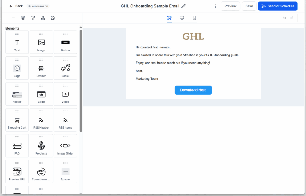 ghl-smart-send-email-marketing-schedule GHL Email Timing Optimization - Open the Email Editor
