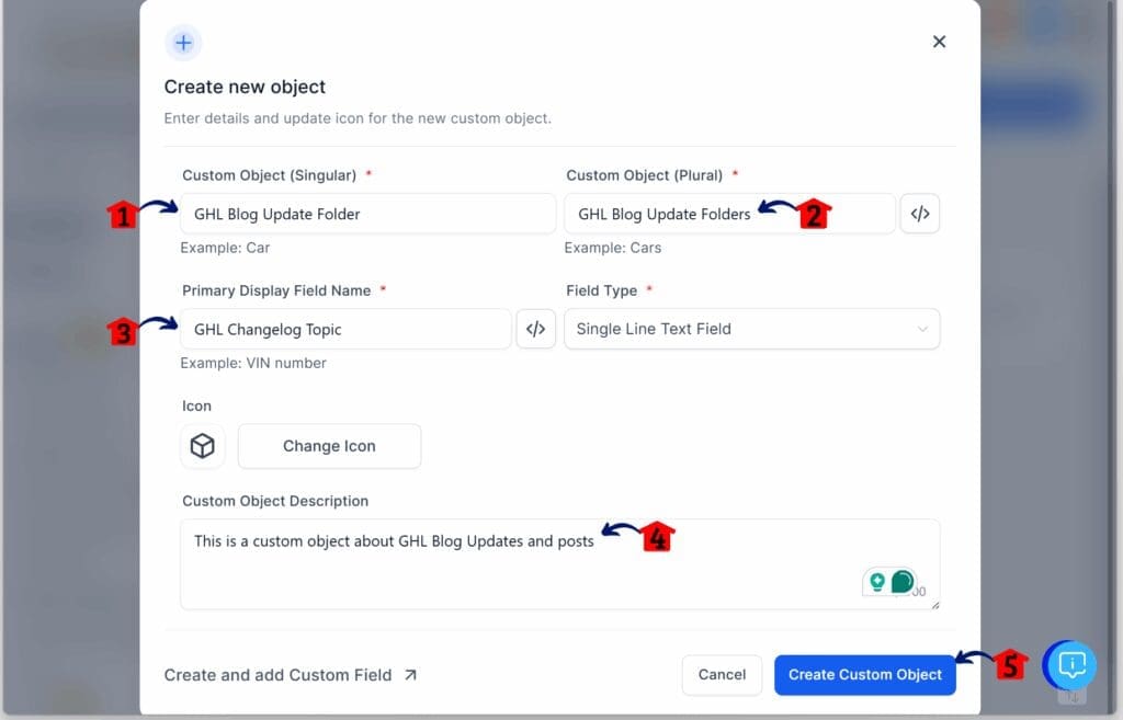ghl-subaccount-widgets-custom-objects-create GoHighLevel Custom CRM Dashboards – Add Information for the Custom Object