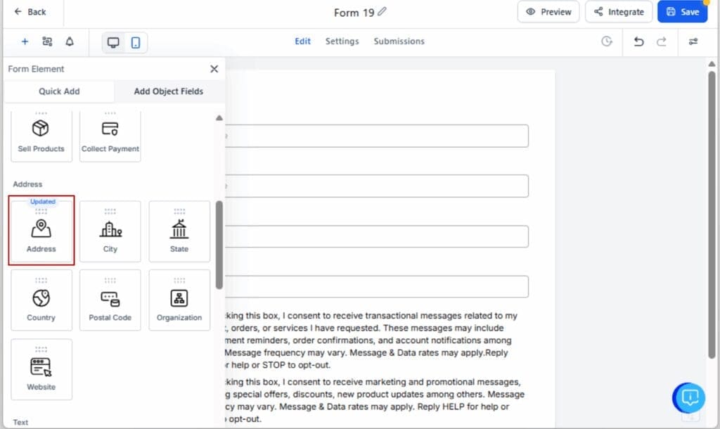 address auto complete
- Add the Address Field