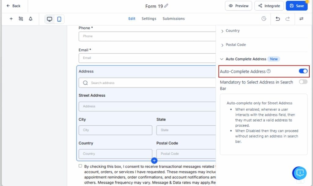 GHL address auto complete
- Enable Auto-Complete Toggle