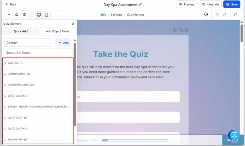 quiz builder updates
- View the Section Panel