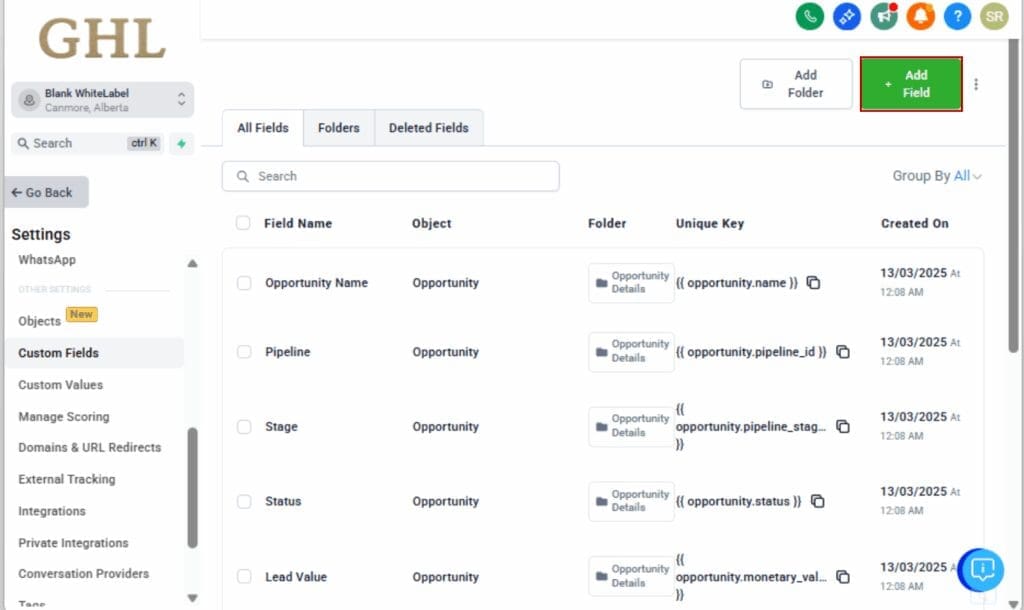 unique custom fields
 - Add a New Field