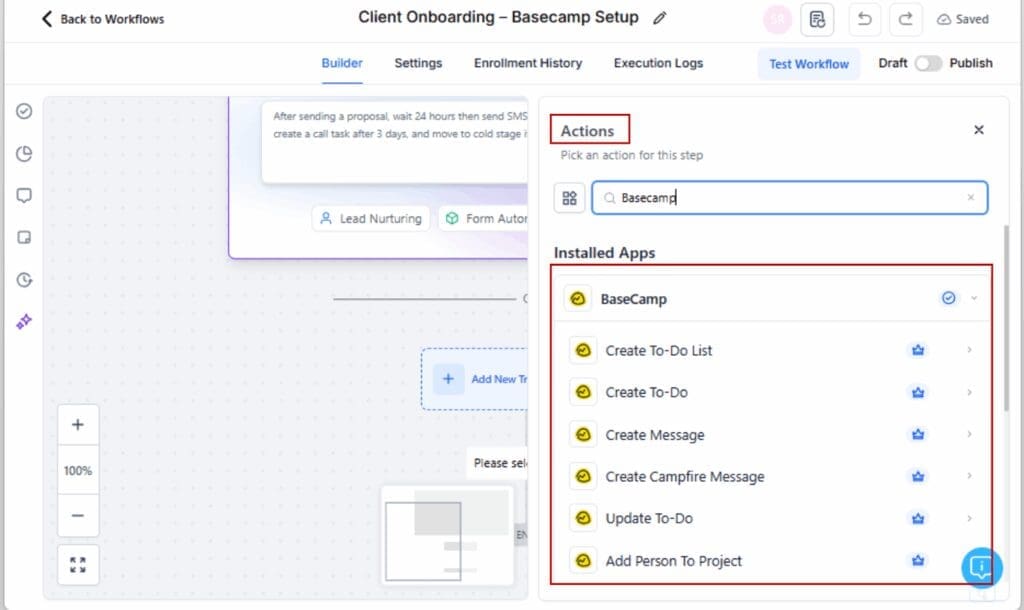 GoHighLevel Basecamp integration
 - Add a Basecamp Action