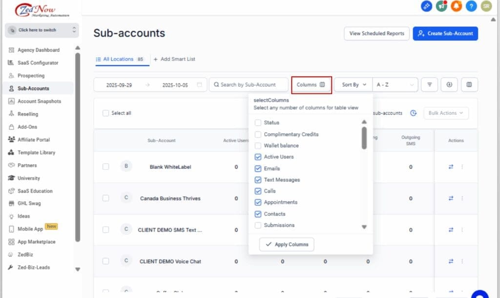 GHL account management tools
- Customize Your Columns