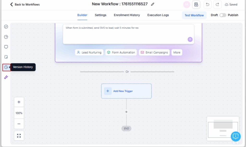GHL workflow version history - Access Version History
