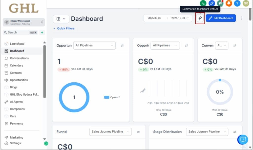 GHL AI dashboard insights
- Summarize Your Dashboard with AI
