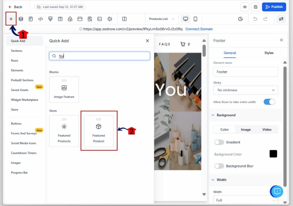 feature product widget - add