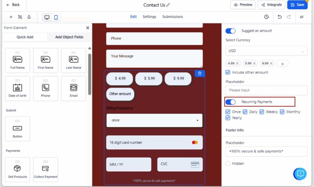 GHL recurring donation form
 - Turn On Recurring Donations