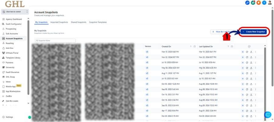 ghl-services-v2-snapshot-02 ghl snapshot list