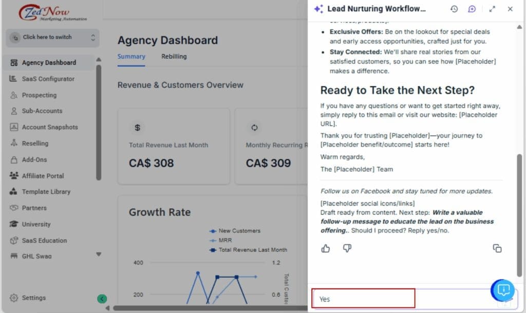GoHighLevel AI workflow builder
- Confirm, Tweak, or Rerun