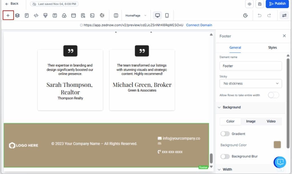 default page styling
 - Add Any Page Element