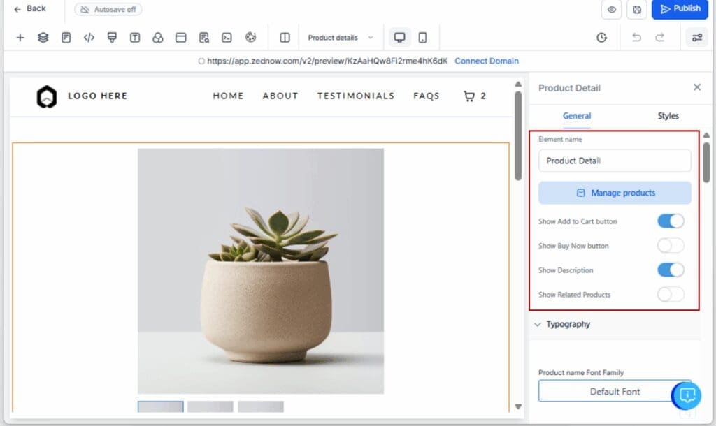 Product Description Styling
 - Select the Product Details Element