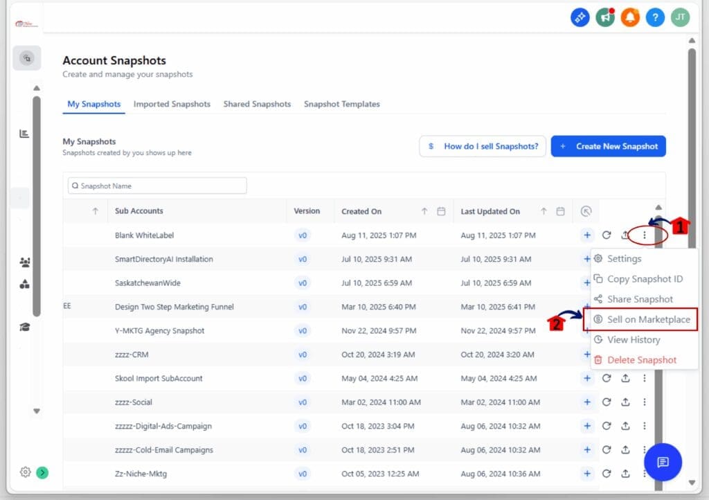 sell snapshots online - manage