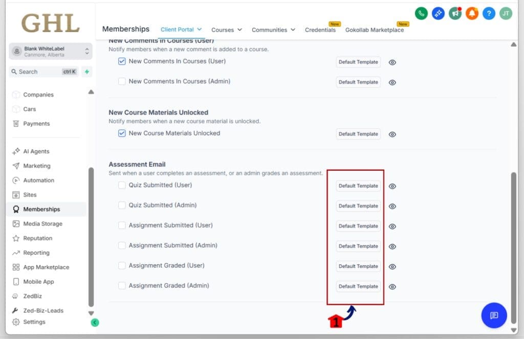 course email notifications - customize