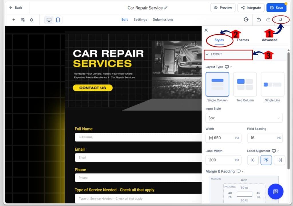 form layout spacing - locate