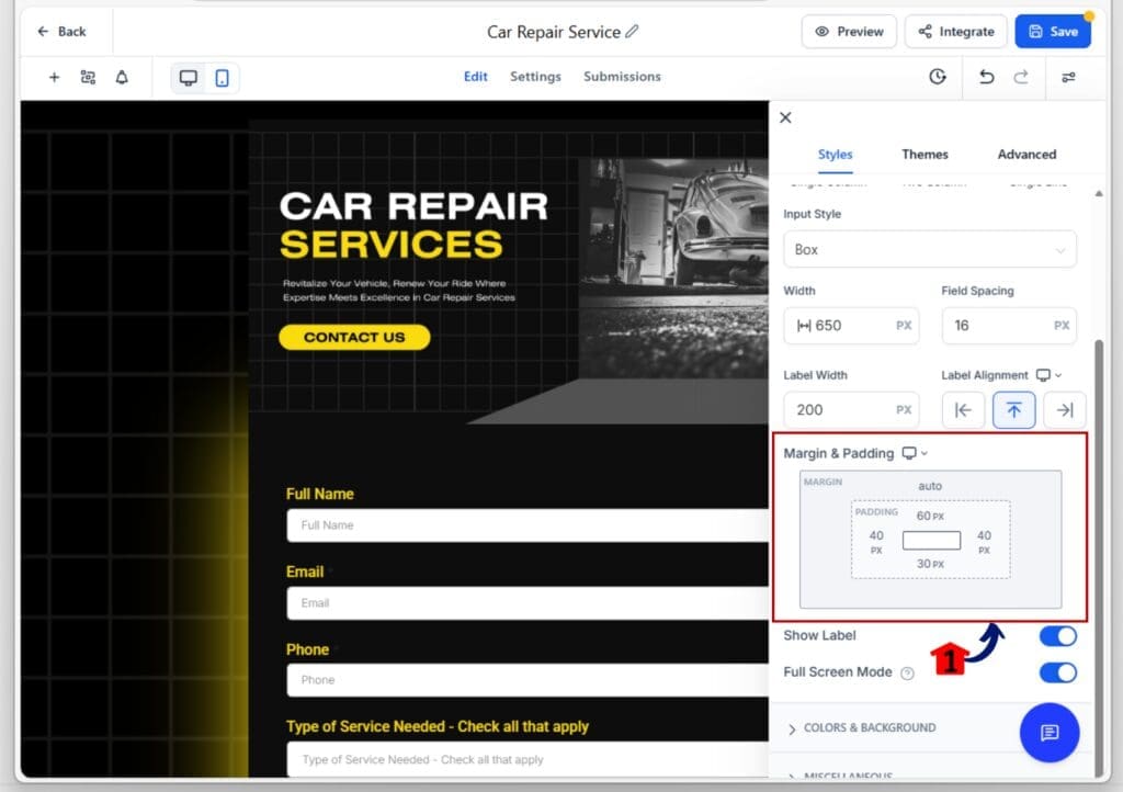form layout spacing - margin