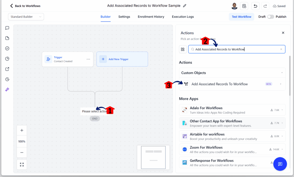 GHL Associated Records Automation - Add a Workflow Action