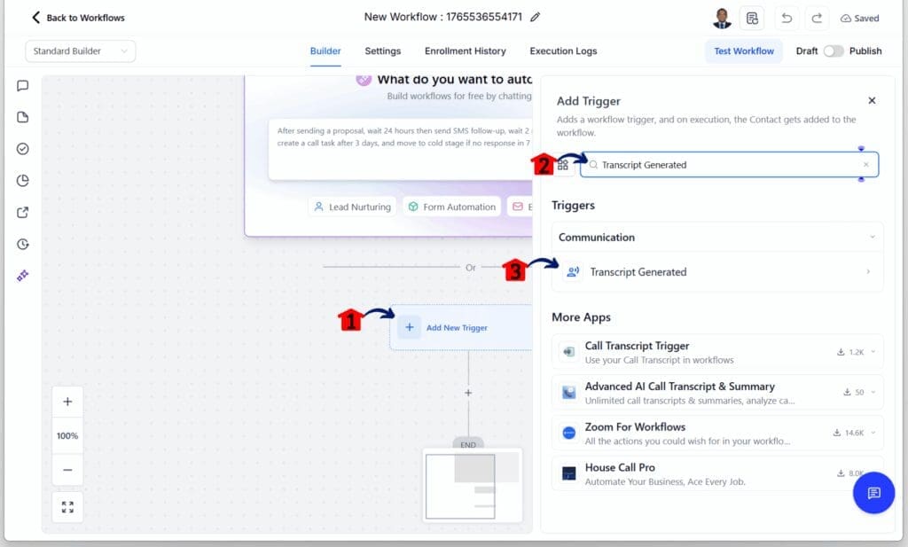 ghl-call-transcript-generated-trigger Call Transcription Trigger - Add a Transcript Generated Trigger to Your Workflow